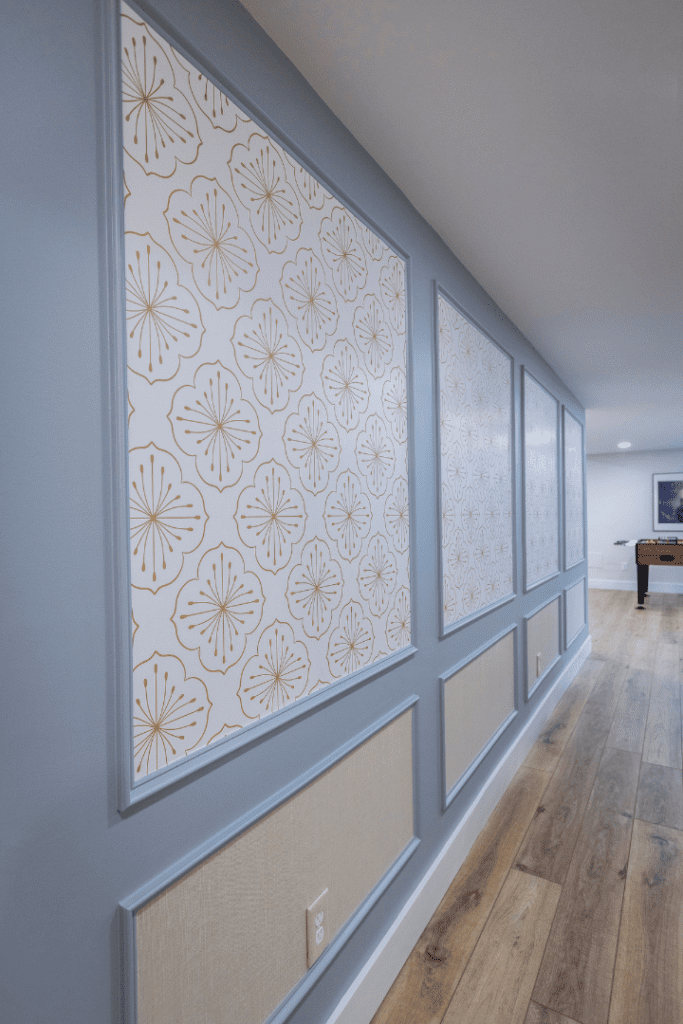 Accent-wainscotting-with-wallpaper-in-Basement-683x1024