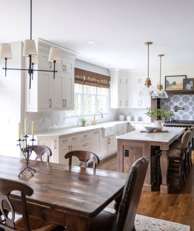 Transitional kitchen with woods and light tones